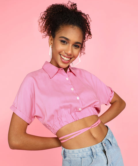 Sollobell Solid Form Fitted Crop Shirt